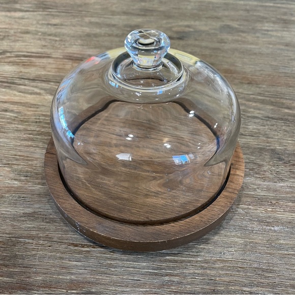 Vintage Teak Wood Dome Top Small Cake/ Cheese Dessert Plate/Serving Dish - Picture 1 of 7